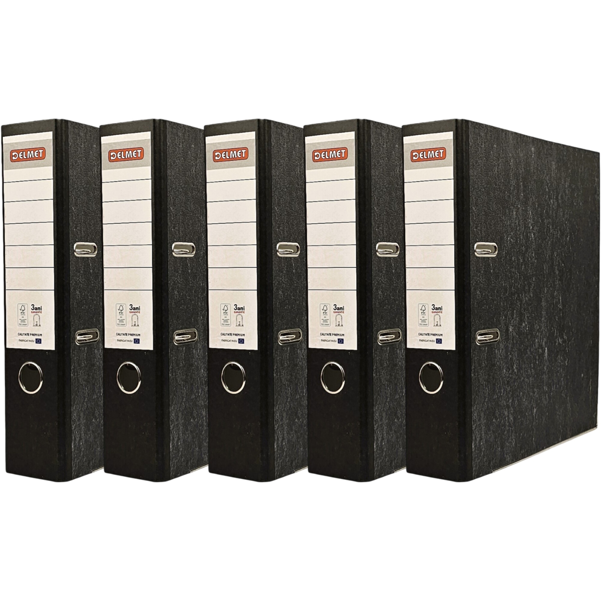 Set 5 bibliorafturi Delmet, A4, Marmorat Premium, certificare FSC, 75 mm