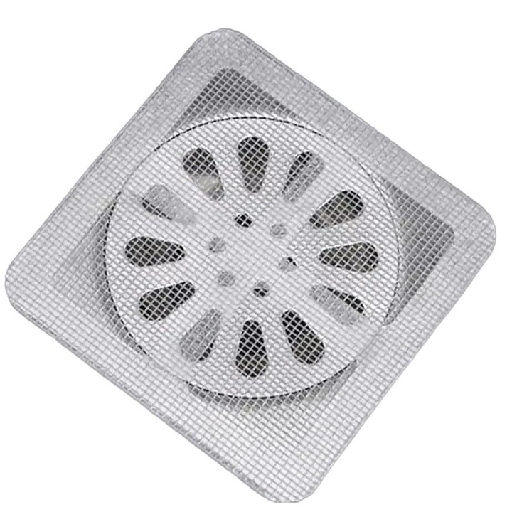 10 db-os készlet Lefolyószűrő, ragasztós, egyszer használatos, 10 x 10 cm, fehér