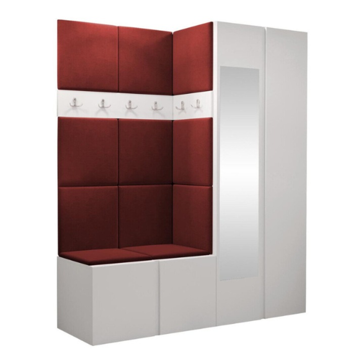 Cuier Hol Luca 1, Alb cu tapiterie Rosu, 188 x 46 x 158 cm