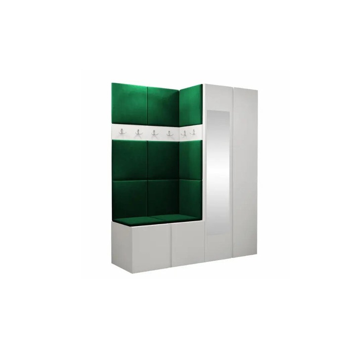 Cuier Hol Luca 1, Alb cu tapiterie Verde, 188 x 46 x 158 cm