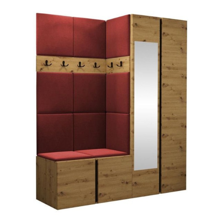 Cuier Hol Luca 1, Artisan cu tapiterie Rosu, 188 x 46 x 158 cm