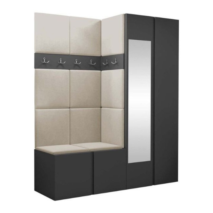 Cuier Hol Luca 1, Grafit cu tapiterie Crem, 188 x 46 x 158 cm