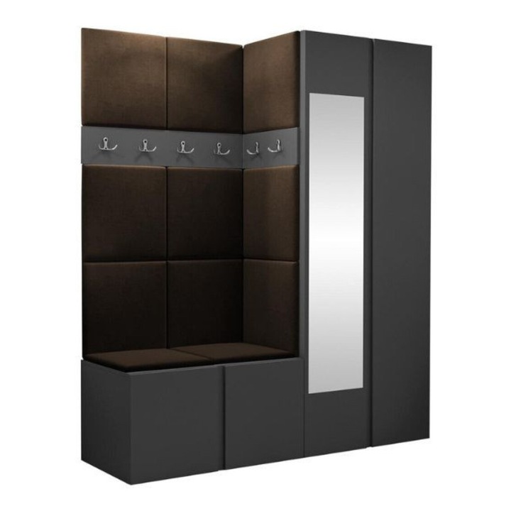 Cuier Hol Luca 1, Grafit cu tapiterie Maro, 188 x 46 x 158 cm