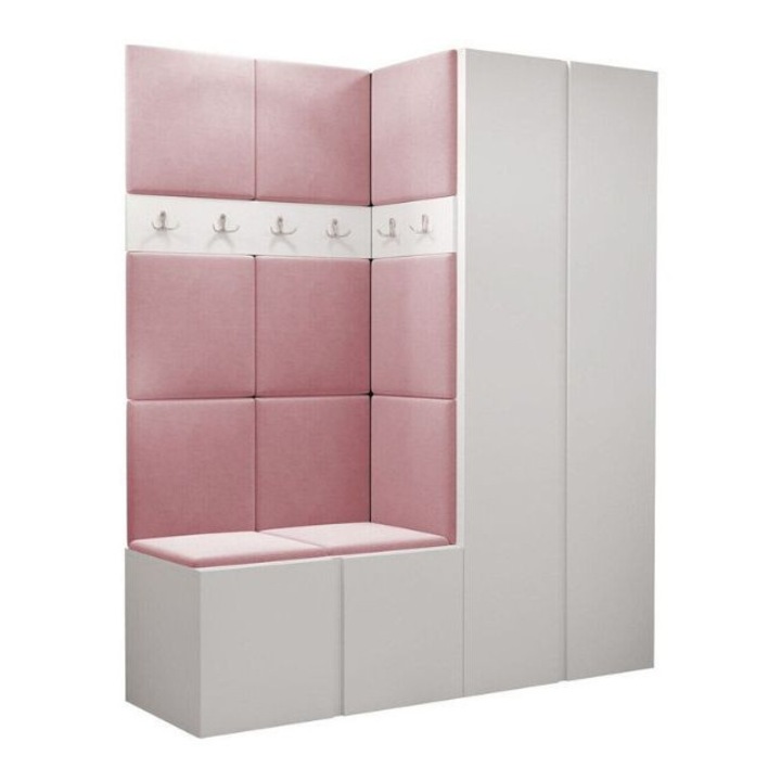 Cuier Hol Luca 2, Alb cu tapiterie Roz, 188 x 46 x 158 cm