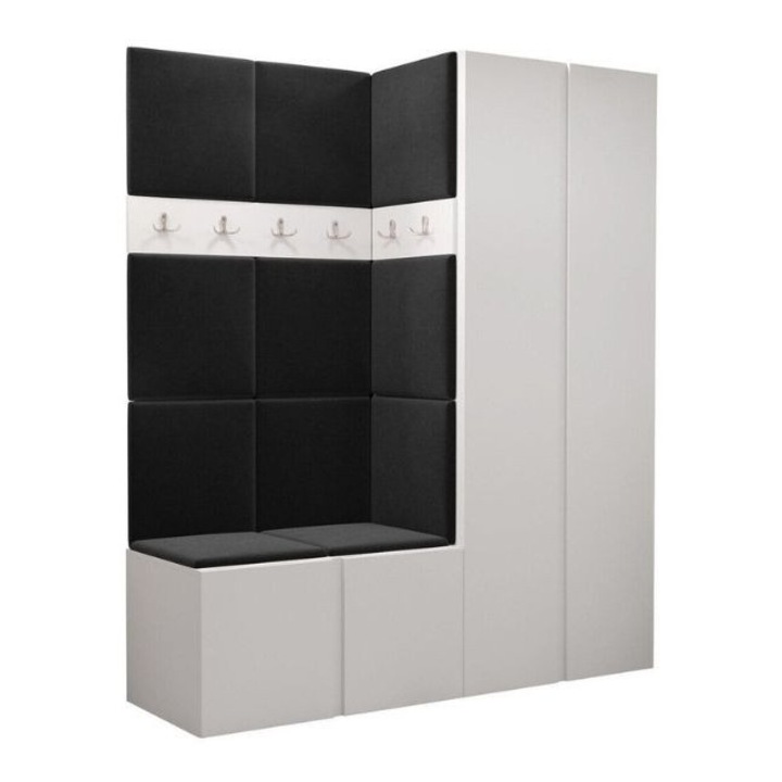 Cuier Hol Luca 2, Alb cu tapiterie Gri inchis, 188 x 46 x 158 cm