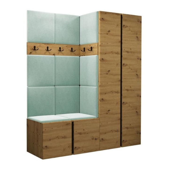 Cuier Hol Luca 2, Artisan cu tapiterie Verde menta, 188 x 46 x 158 cm