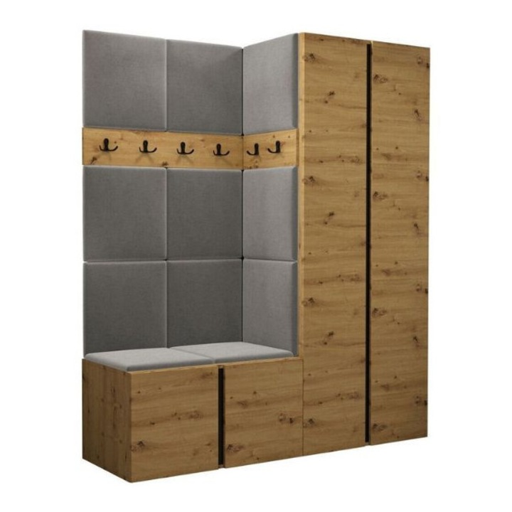 Cuier Hol Luca 2, Artisan cu tapiterie Gri deschis, 188 x 46 x 158 cm