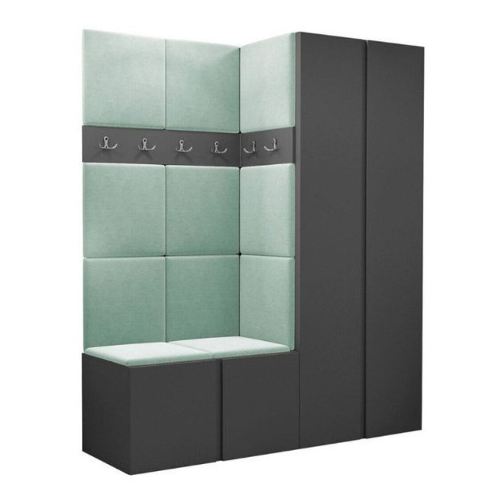 Cuier Hol Luca 2, Grafit cu tapiterie Verde menta, 188 x 46 x 158 cm