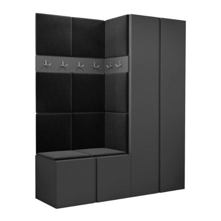 Cuier Hol Luca 2, Grafit cu tapiterie Gri inchis, 188 x 46 x 158 cm