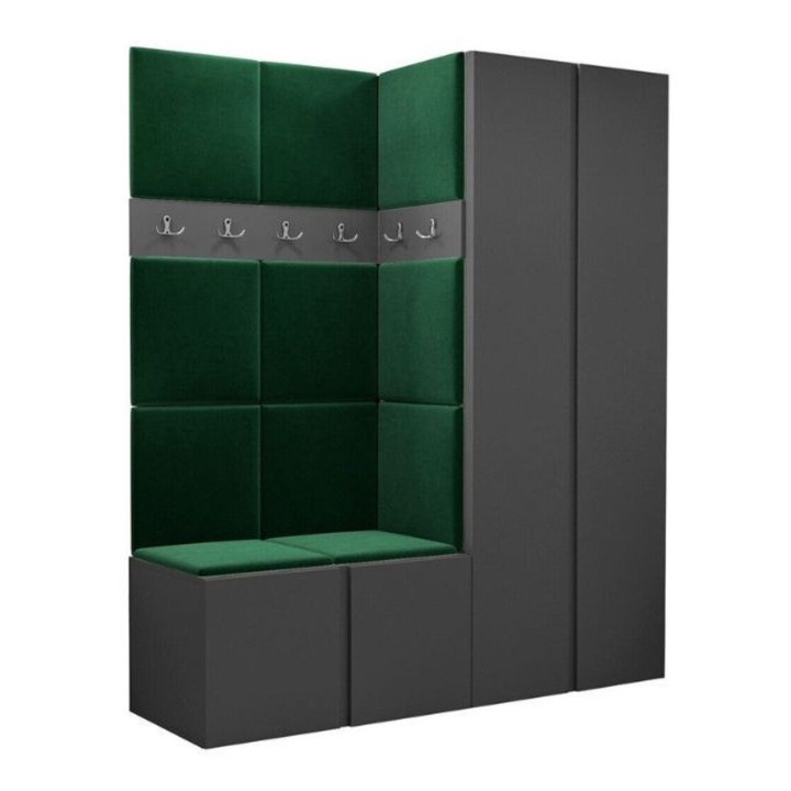 Cuier Hol Luca 2, Grafit cu tapiterie Verde, 188 x 46 x 158 cm