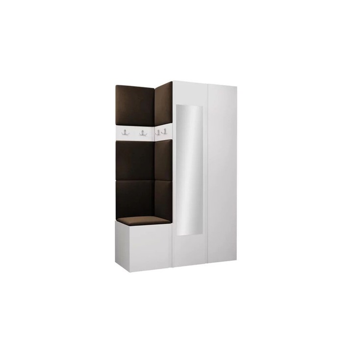 Cuier Hol Luca 3, Alb cu tapiterie Maro, 188 x 46 x 116 cm