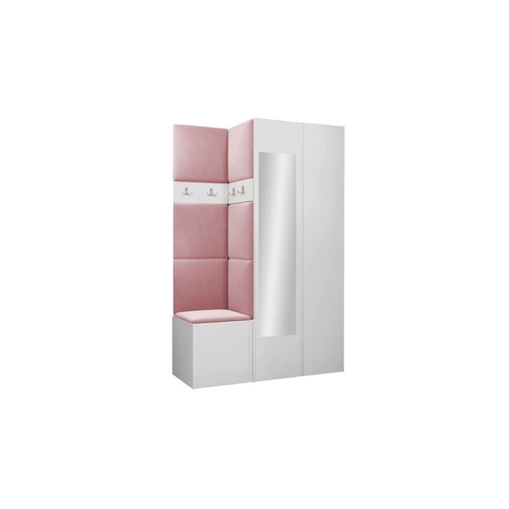 Cuier Hol Luca 3, Alb cu tapiterie Roz, 188 x 46 x 116 cm