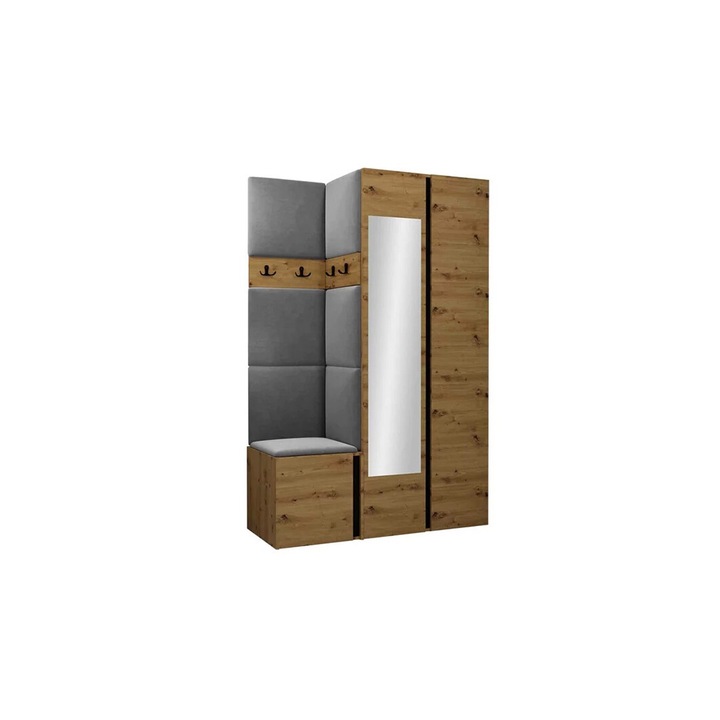 Cuier Hol Luca 3, Artisan cu tapiterie Gri deschis, 188 x 46 x 116 cm