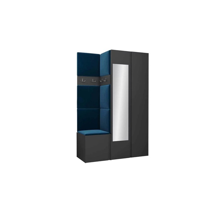 Cuier Hol Luca 3, Grafit cu tapiterie Albastru, 188 x 46 x 116 cm