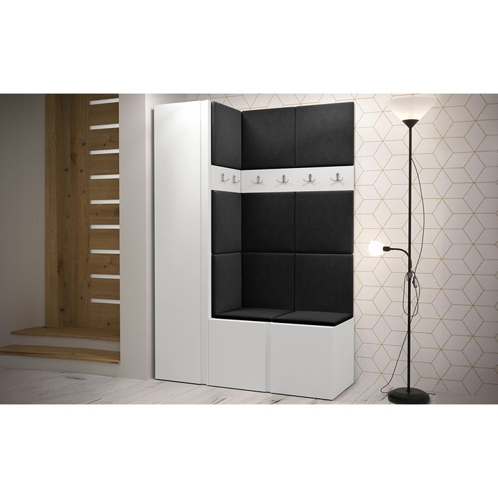 Cuier Hol Luca 6, Alb cu tapiterie Gri inchis, 188 x 46 x 124 cm