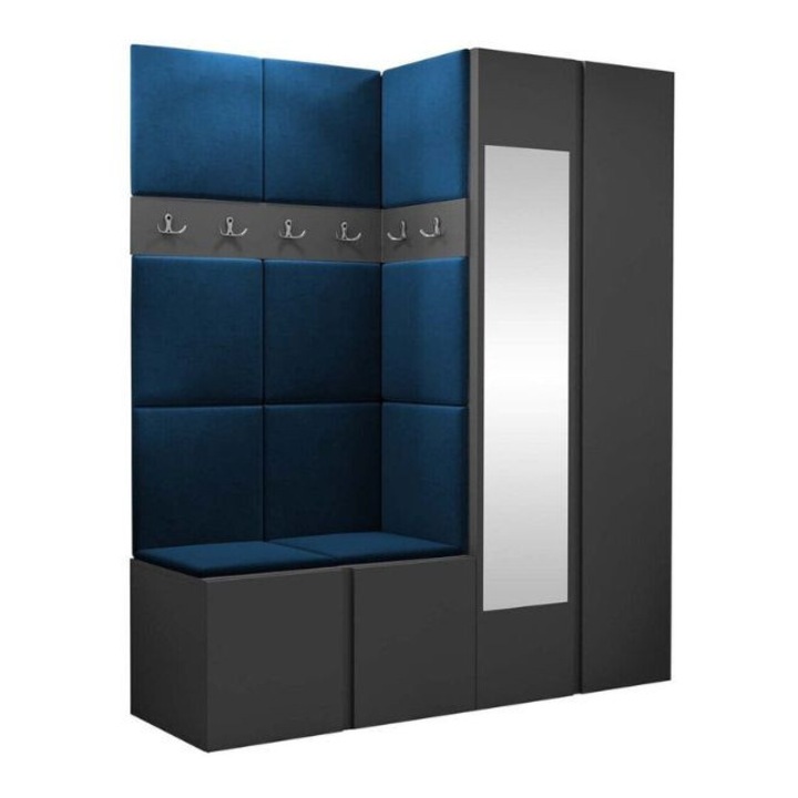 Cuier Hol Luca 1, Grafit cu tapiterie Albastru, 188 x 46 x 158 cm