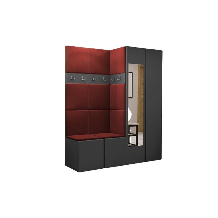 Cuier Hol Luca 1, Grafit cu tapiterie Rosu, 188 x 46 x 158 cm