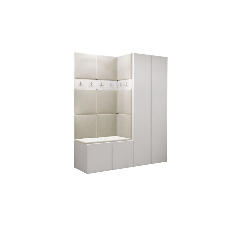 Cuier Hol Luca 2, Alb cu tapiterie Crem, 188 x 46 x 158 cm