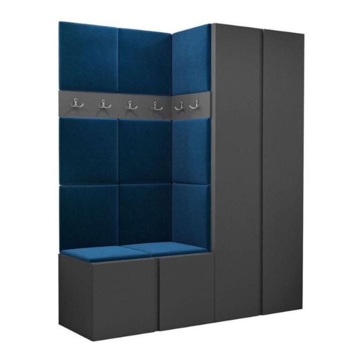 Cuier Hol Luca 2, Grafit cu tapiterie Albastru, 188 x 46 x 158 cm