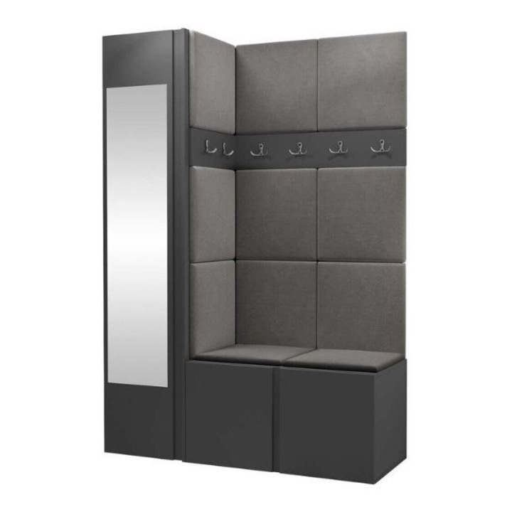 Cuier Hol Luca 5, Grafit cu tapiterie Gri deschis, 188 x 46 x 124 cm