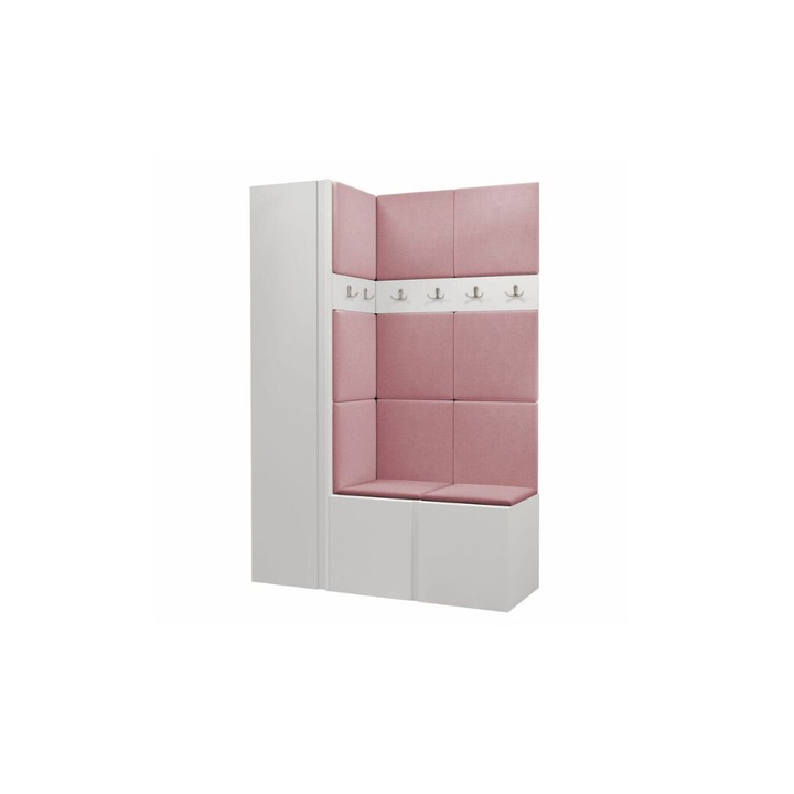Cuier Hol Luca 6, Alb cu tapiterie Roz, 188 x 46 x 124 cm