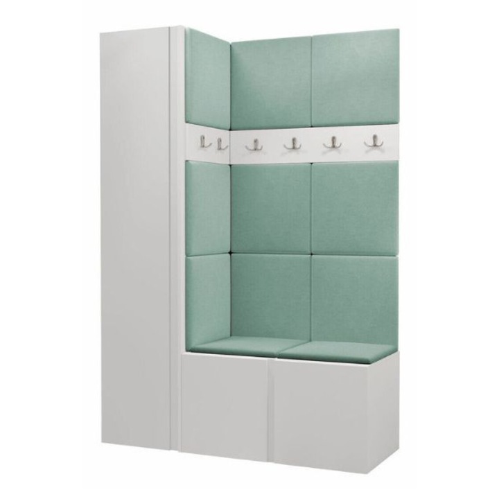 Cuier Hol Luca 6, Alb cu tapiterie Verde menta, 188 x 46 x 124 cm