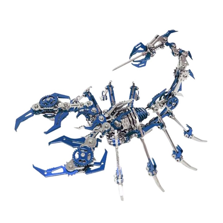 3D mechanikus puzzle, HAWIRE DJD-009, Scorpion DIY modell, Fém, 420 darab, 18X17X11cm, Kék