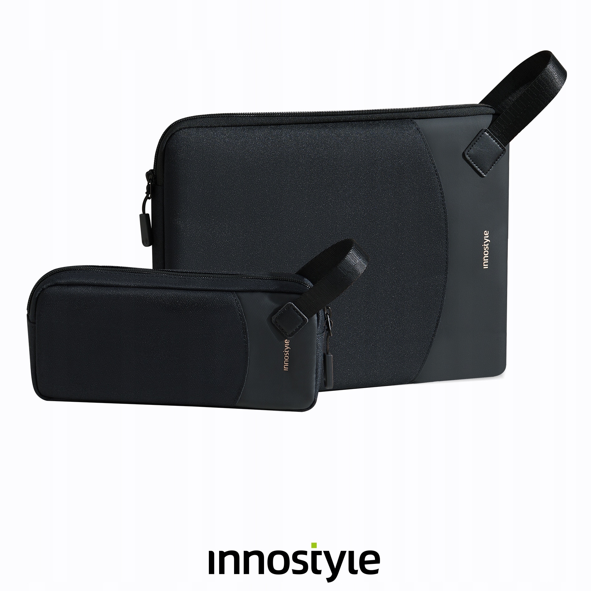 Geanta Laptop 14” Innostyle® GuardianTech Impermeabila + Geanta Gadget, Ultra-Usoara, Protectie Antisoc, Design Ergonomic, pentru Notebook/Ultrabook, Fermoare YKK, Negru