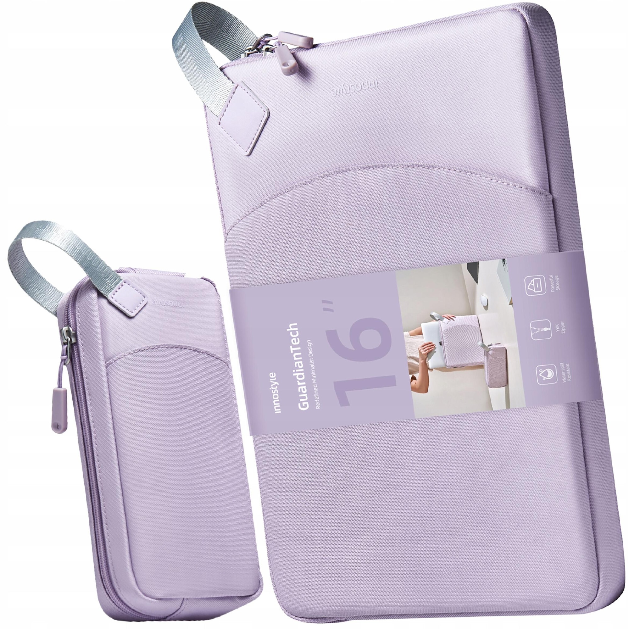 Geanta Laptop 16” Innostyle® GuardianTech Impermeabila + Geanta Gadget, Ultra-Usoara, Protectie Antisoc, Design Ergonomic, pentru Notebook/Ultrabook, Fermoare YKK, Violet