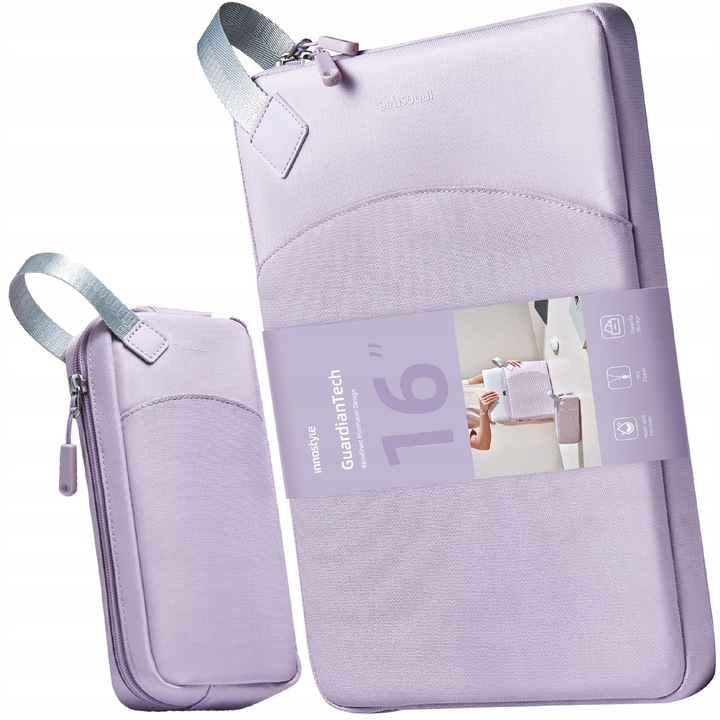 Innostyle GuardianTech vízálló laptoptáska, 16", kiegészítő tároló táskával, ultrakönnyű, ütésálló, ergonómikus kialakítás, notebookhoz/ultrabookhoz, YKK cipzárak, lila