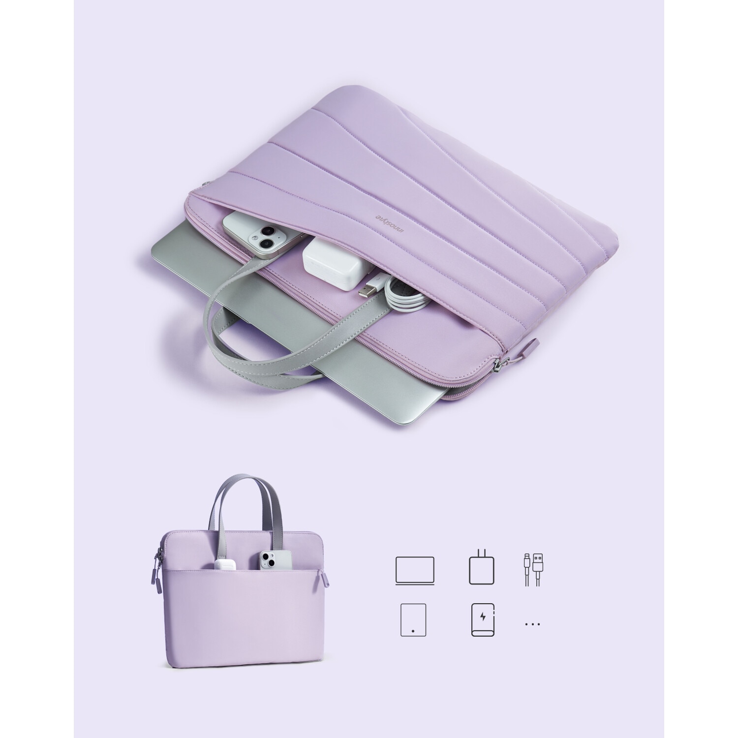 Geanta Laptop 14” Innostyle®, Impermeabila CarryLite Slim, Husa Ultra-Usoara si Rezistenta pentru Notebook/Ultrabook, Compatibila cu MacBook Pro/Air, Fermoare YKK, Compartimente Multiple, Protectie Antisoc, Design Ergonomic, Violet