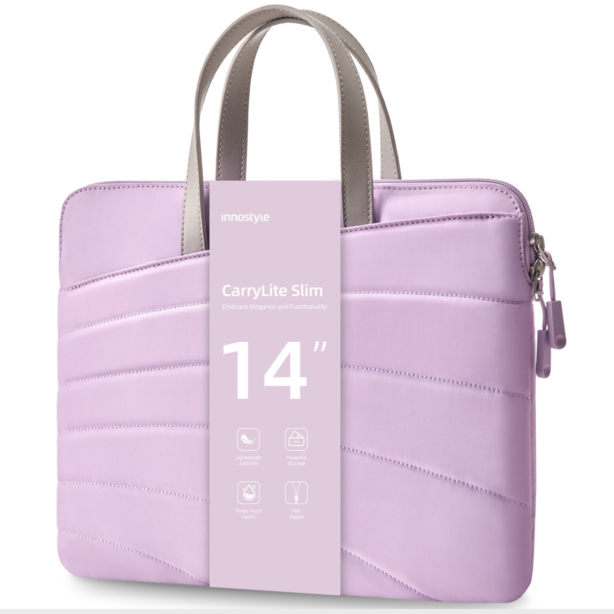 Geanta Laptop 14” Innostyle®, Impermeabila CarryLite Slim, Husa Ultra-Usoara si Rezistenta pentru Notebook/Ultrabook, Compatibila cu MacBook Pro/Air, Fermoare YKK, Compartimente Multiple, Protectie Antisoc, Design Ergonomic, Violet