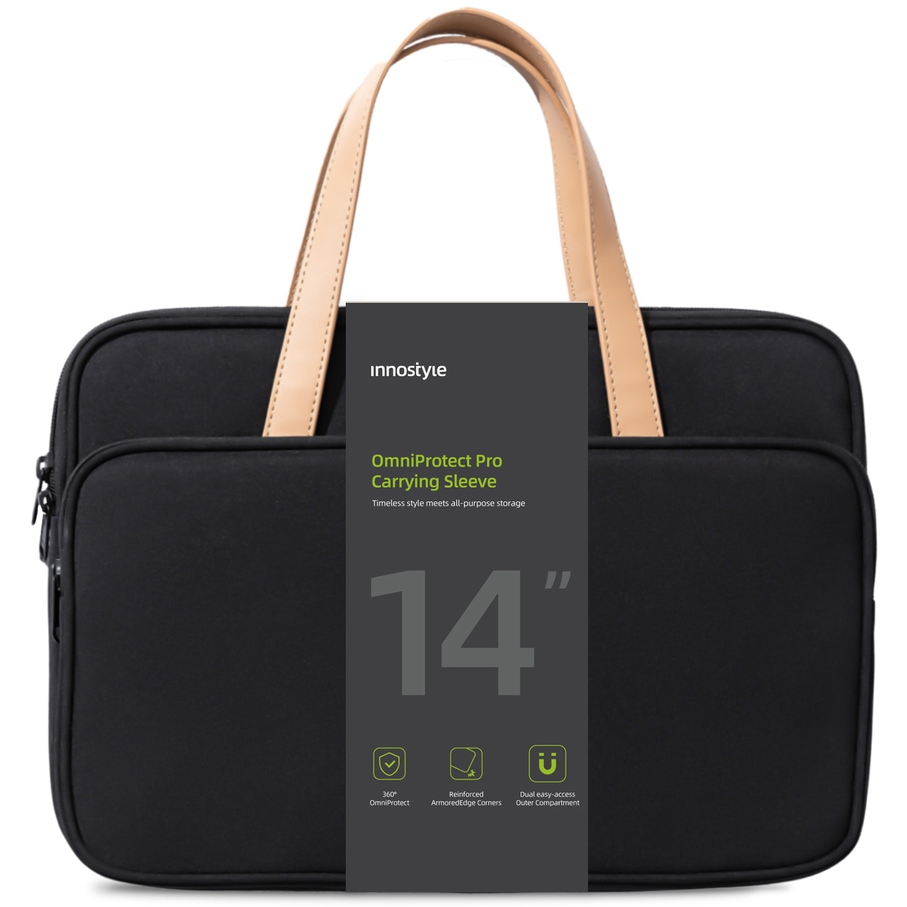 Geanta Laptop 14” Innostyle®, Impermeabila OmniProtect Pro, Husa Ultra-Usoara si Rezistenta pentru Notebook/Ultrabook, Compatibila cu MacBook Pro/Air, Fermoare YKK, Compartimente Multiple, Protectie Antisoc, Design Ergonomic, Negru
