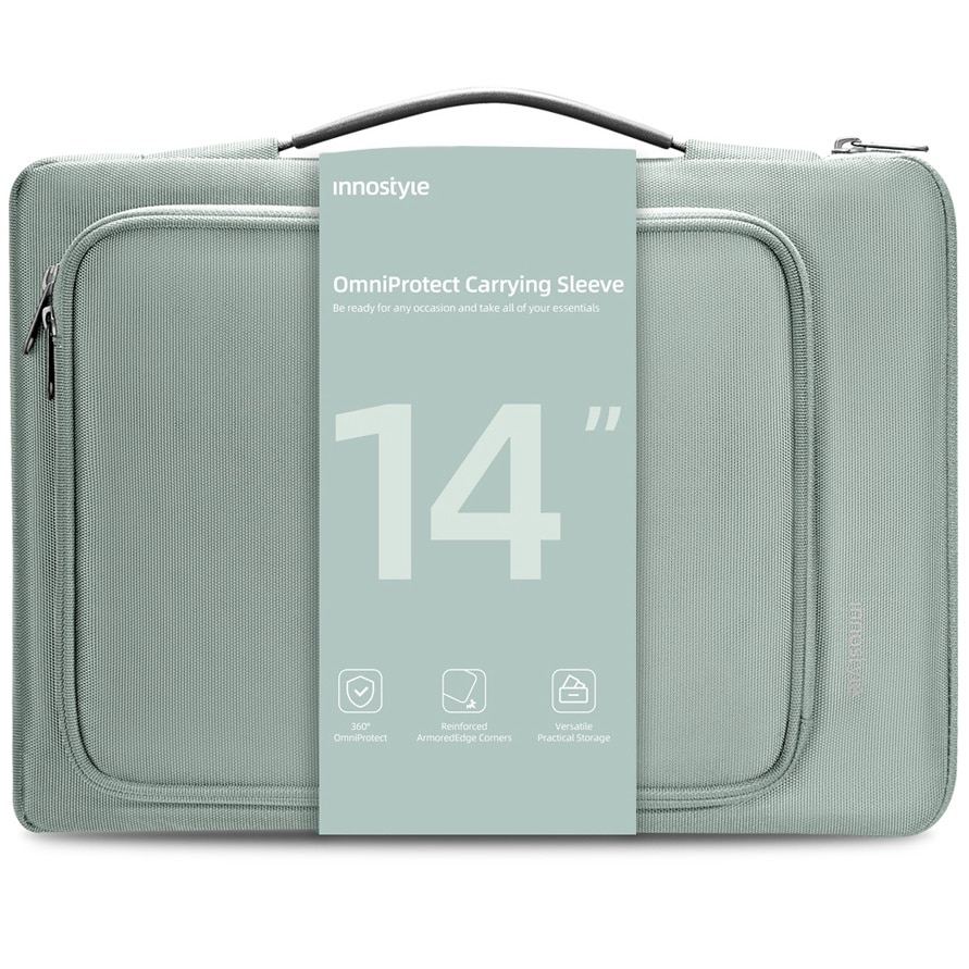 Geanta Laptop 14” Innostyle®, Impermeabila OmniProtect Eco-Friendly, Husa Ultra-Usoara si Rezistenta pentru Notebook/Ultrabook, Compatibila cu MacBook Pro/Air, Fermoare YKK, Compartimente Multiple, Protectie Antisoc, Design Ergonomic, Verde