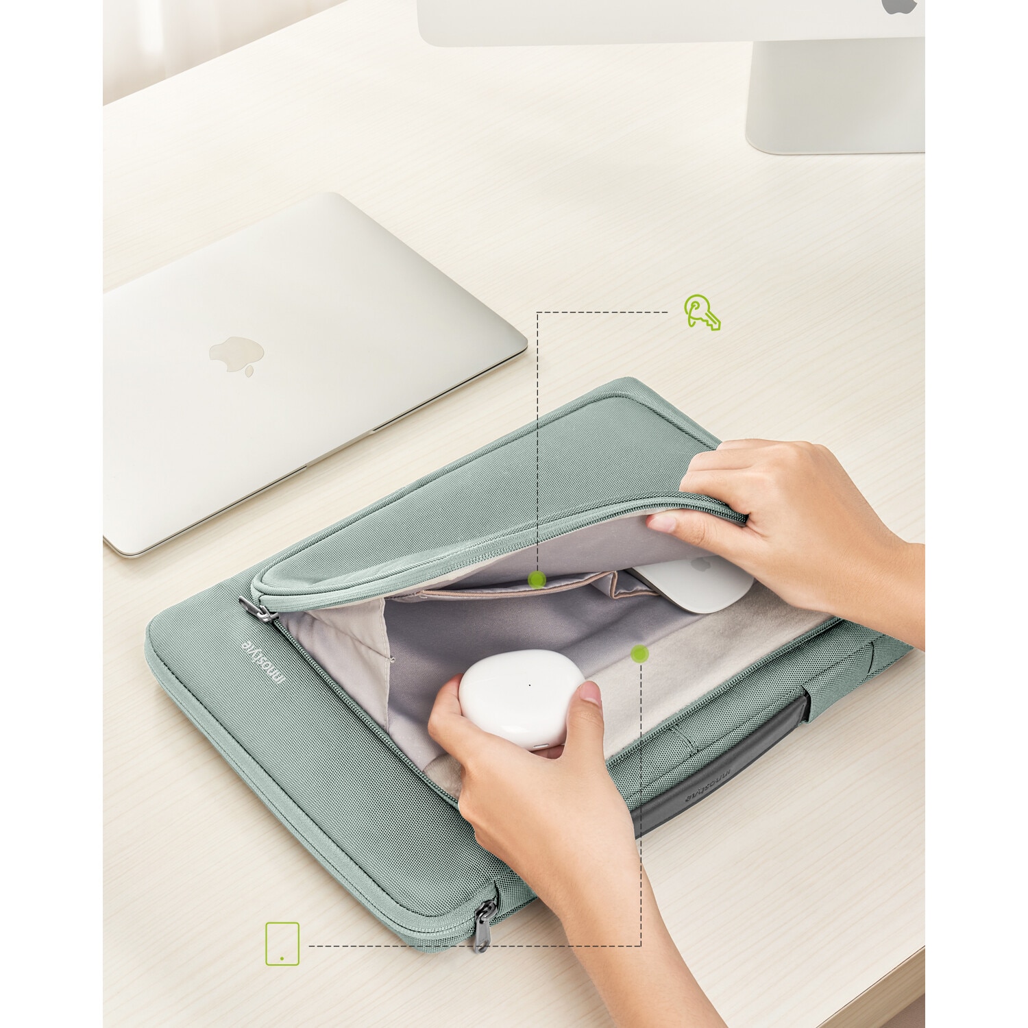 Geanta Laptop 14” Innostyle®, Impermeabila OmniProtect Eco-Friendly, Husa Ultra-Usoara si Rezistenta pentru Notebook/Ultrabook, Compatibila cu MacBook Pro/Air, Fermoare YKK, Compartimente Multiple, Protectie Antisoc, Design Ergonomic, Verde