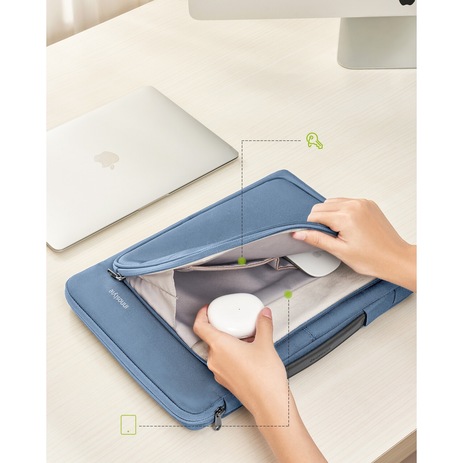 Geanta Laptop 14” Innostyle®, Impermeabila OmniProtect Eco-Friendly, Husa Ultra-Usoara si Rezistenta pentru Notebook/Ultrabook, Compatibila cu MacBook Pro/Air, Fermoare YKK, Compartimente Multiple, Protectie Antisoc, Design Ergonomic, Albastru