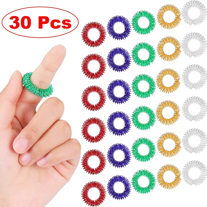 Set 30 inele de masaj cu varfuri senzoriale, Cozevdnt, multicolor, otel inoxidabil, reutilizabile