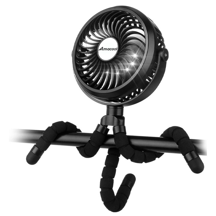 Ventilator pentru Carucior, Ronyes, oscilant, 9.5x9.5x21cm, Negru