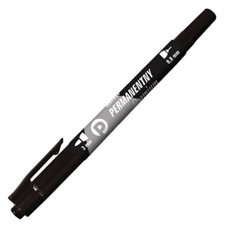 Перманентен двустранен маркер Tetis, 3мм/0,8мм, водоустойчив, черен