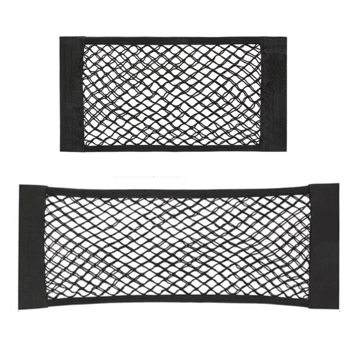 Premium Anaqa® elasztikus hálós készlet az autóhoz, zsebes csomagtartó rendszerező létrával, autó tépőzáras rendszer 40 x 25 cm + 70 x 25 cm, fekete, 2 db