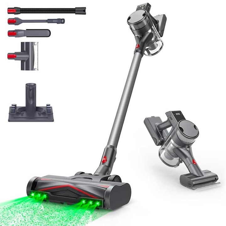 Set Aspirator fara fir, 23KPa putere de aspiratie, 48 minute autonomie, display LED, negru/mov, cu accesorii
