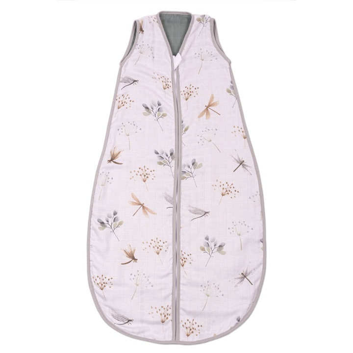Sac de dormit copii de vara din muselina Kidizi® Dragonfly 75 cm, 100% bumbac, 0-9 luni