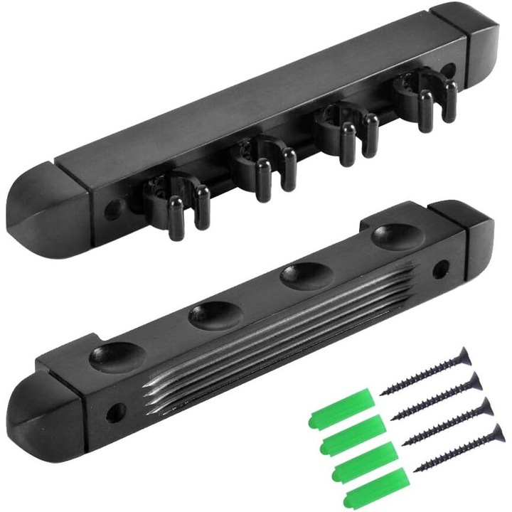 Suport de bile de biliard montat pe perete, Enforose, 4 cupe, lemn masiv de pin, finisaj de mobilier