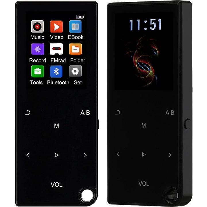 Jormftte MP3 lejátszó, 16 GB, Bluetooth 5.0, Hi-Fi hangzás, fém kivitel, 10 óra üzemidő