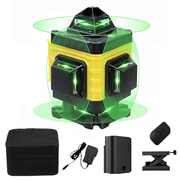 Nivel laser Autocise, 16 linii, 360 grade, cu platforma de ridicare, galben