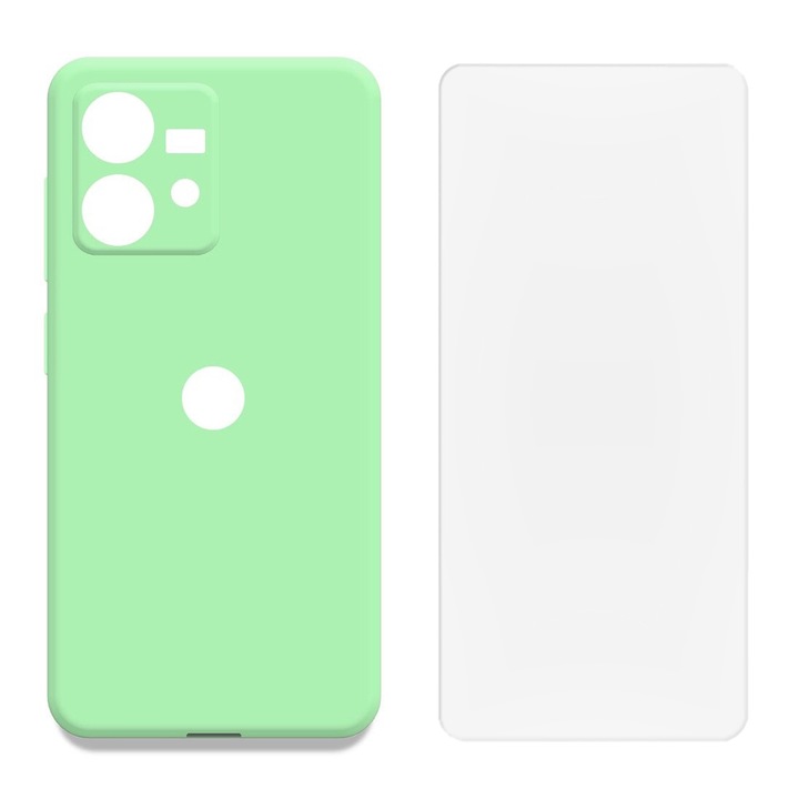 Защитен комплект, съвместим с Motorola Edge 40 Neo, силиконов капак с микрофибър FONIX BloomShield и регенерируемо силиконово фолио, ултраустойчив, защита на камерата, повдигнати ръбове, ултратънък, светлозелен