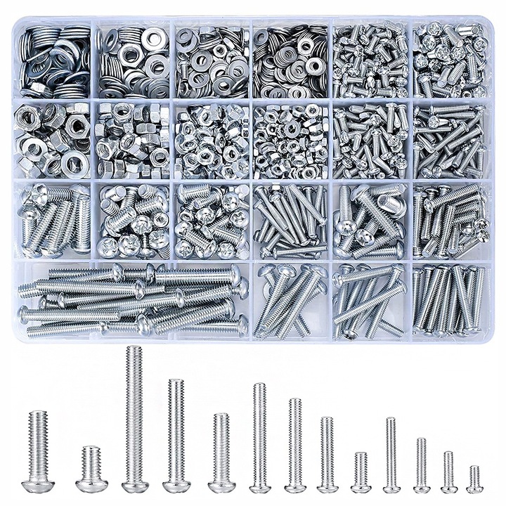 Set Suruburi si Accesorii Autocise, M3/M4/M5/M6, 1080 piese, Argintiu