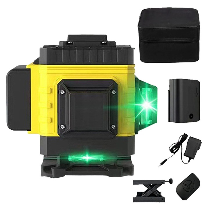 Nivel cu laser Autocise, 12 linii, 360 grade, platforma de ridicare, galben