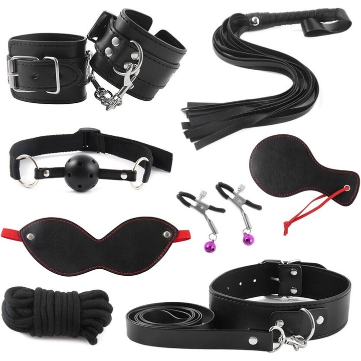 Set bondage CHAOHOT, 8 piese, piele ecologica, negru