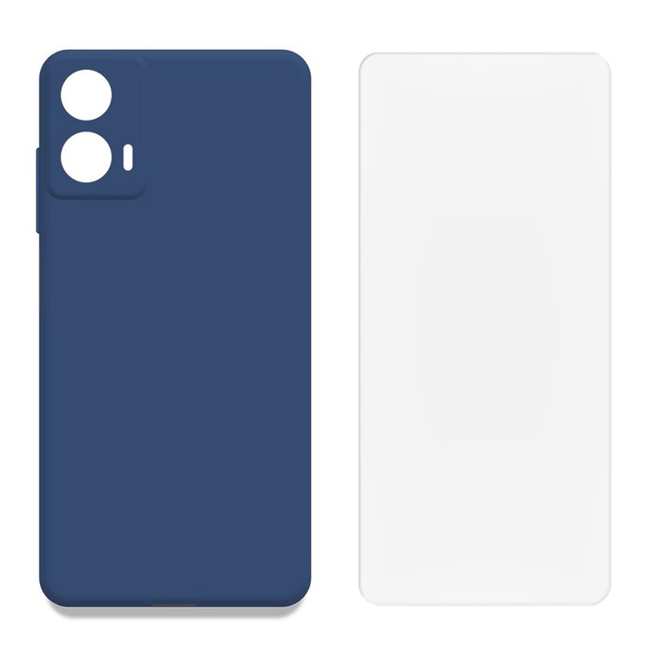 Комплект за защита, съвместим с Motorola Moto G34, силиконов капак с микрофибър FONIX BloomShield и регенерируемо силиконово фолио, ултраустойчив, защита на камерата, повдигнати ръбове, ултратънък, тъмно син